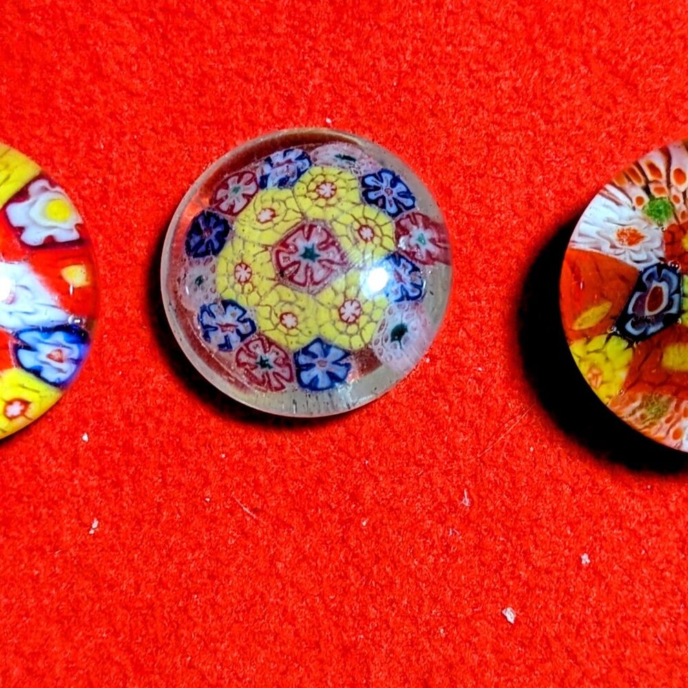 Set of 3 Large Murano-Style Millefiori Glass Cabochons
